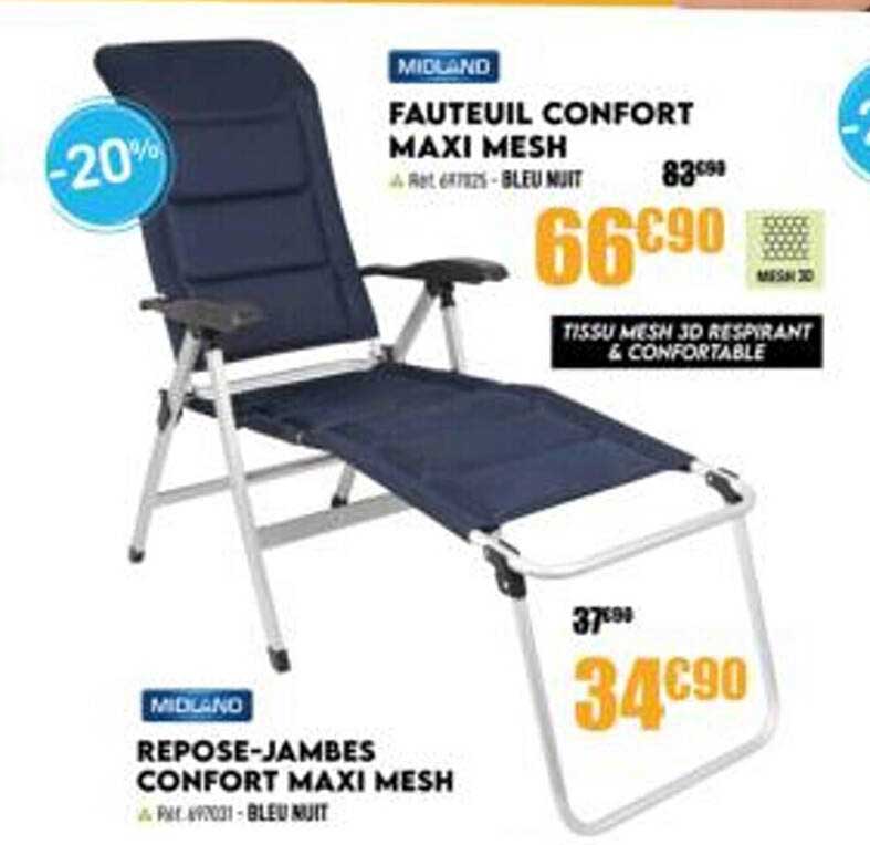fauteuil confort maxi mesh midland, ropose-jambes confort maxi mesh midland