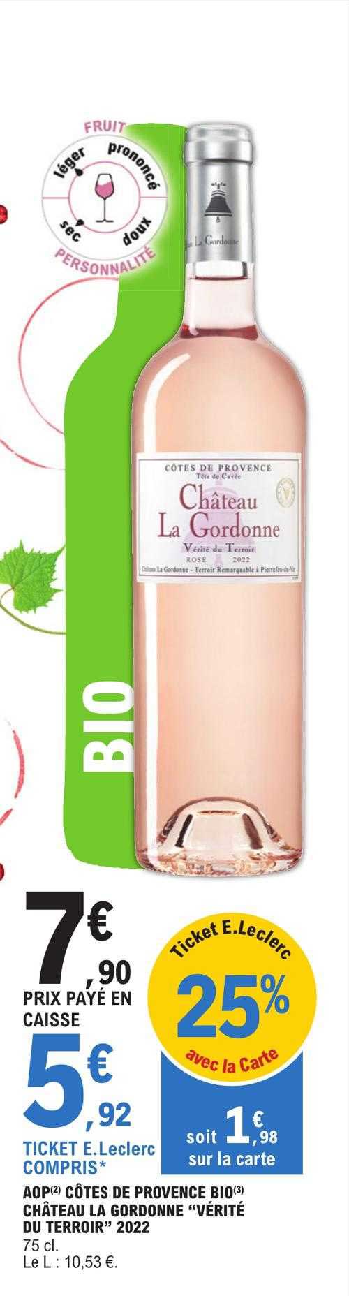 aop côtes de provence bio château la gordonne "vérité du terroir" 2022