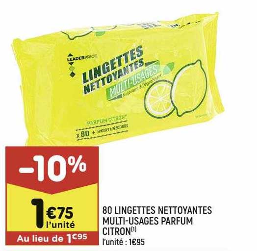 80 lingettes nettoyantes multi-usages parfum citron