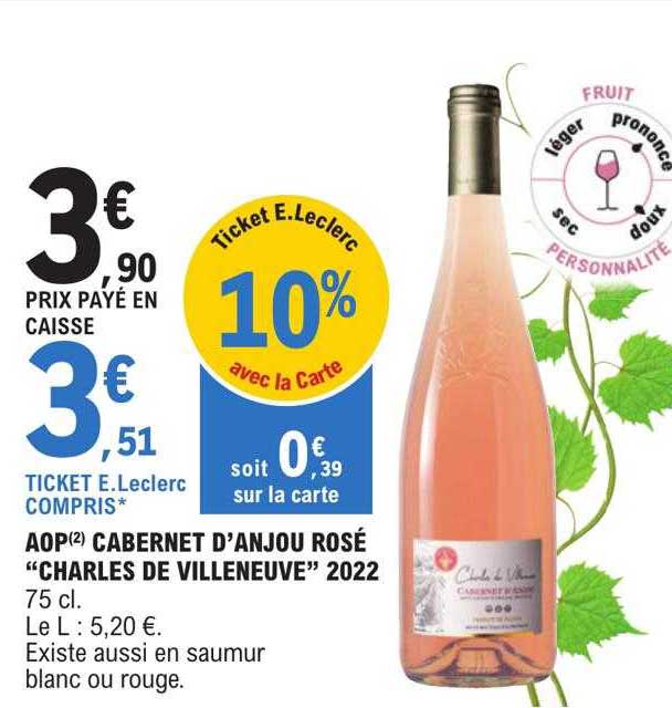 aop cabernet d'anjou rosé "charles de villeneuve" 2022