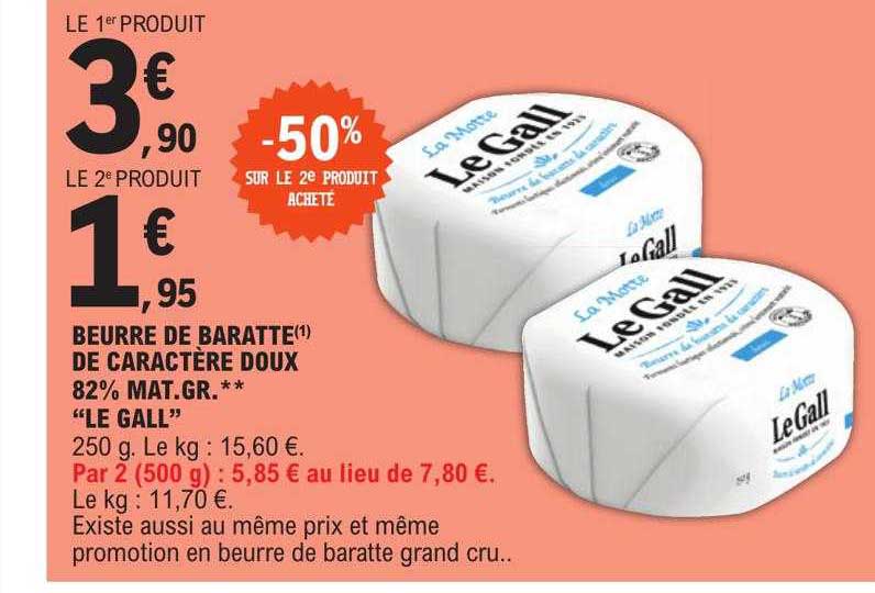 beurre de baratte de caractère doux 82% mat. gr. "le gall"