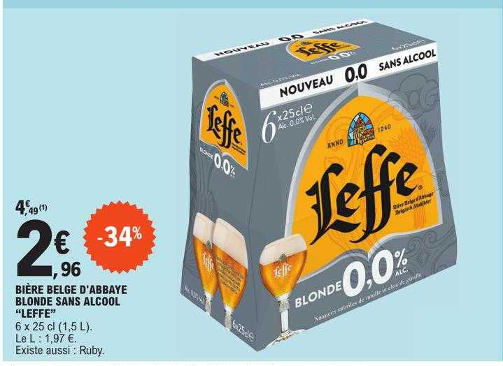 Bière Belge D'abbaye Blonde Sans Alcool "leffe"