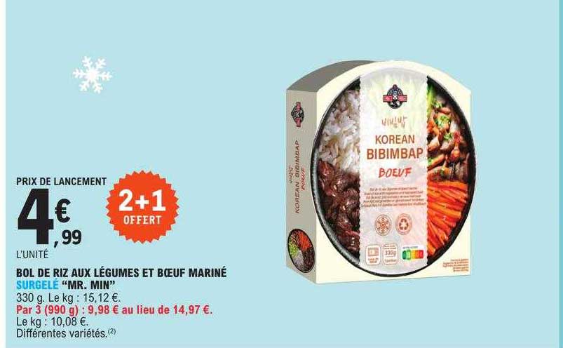 bol de riz aux légumes et bœuf mariné surgelé "mr. min"