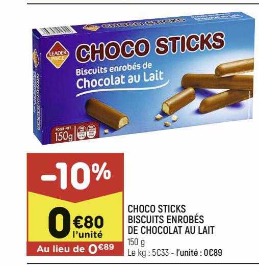 choco sticks biscuits enrobés de chocolat au lait