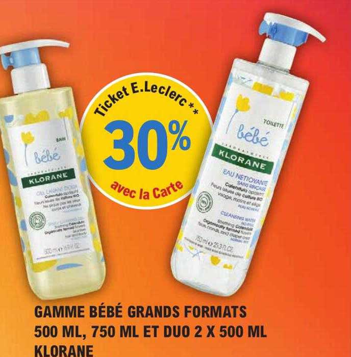 gamme bébé grands formats 500ml, 750ml et duo 2 x 500ml klorane