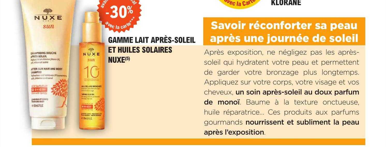 gamme lait après-soleil et huiles solaires nuxe