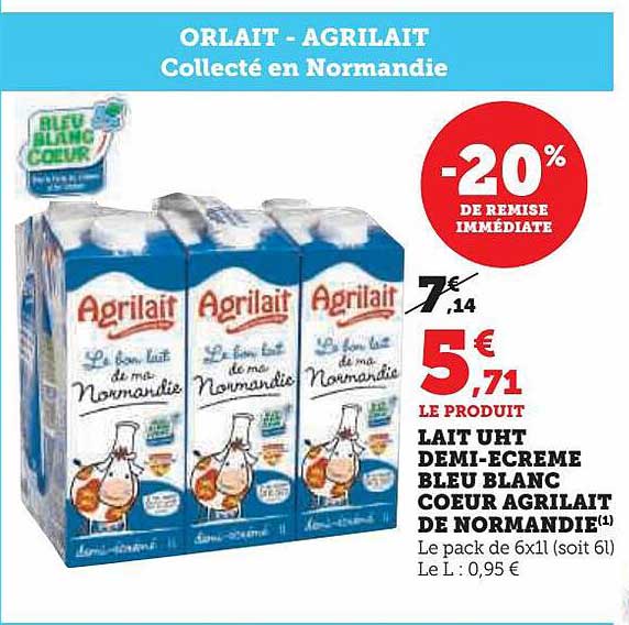 lait uht demi-écrémé bleu blanc cœur agrilait de normandie