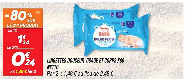 lingettes douceur visage et corps x80 netto