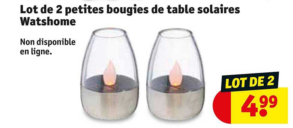 lot de 2 petites bougies de table solaires watshome