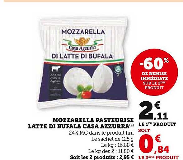 mozzarella pasteurisé latte di bufala casa azzurra