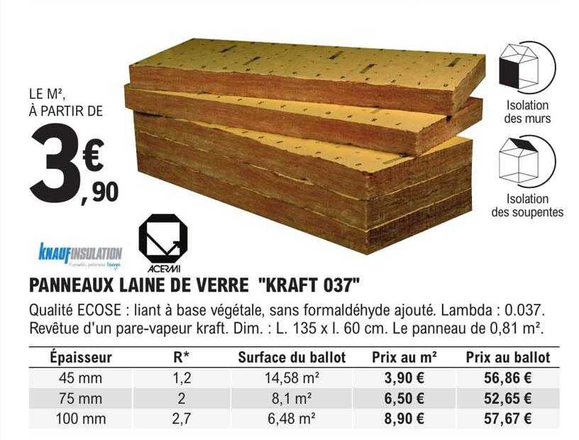 panneaux laine de verre "kraft 037" knauf insulation