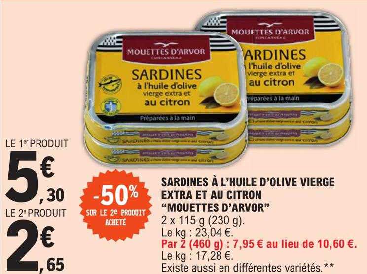 sardines à l'huile d'olive vierge extra et au citron "mouettes d'arvor"