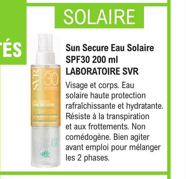 sun secure eau solaire spf30 200ml laboratoire svr