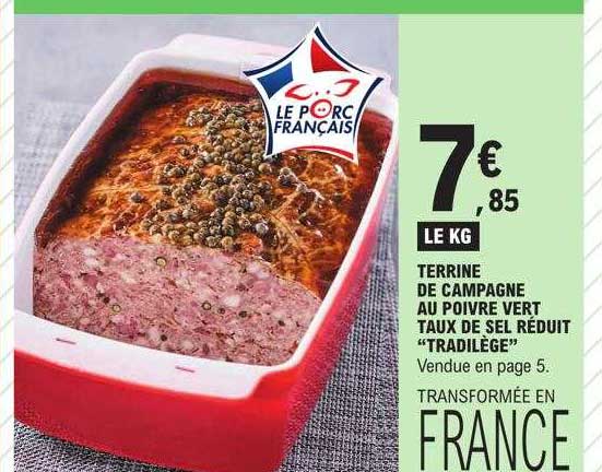 terrine de campagne au poivre vert taux de sel réduit "tradilège"
