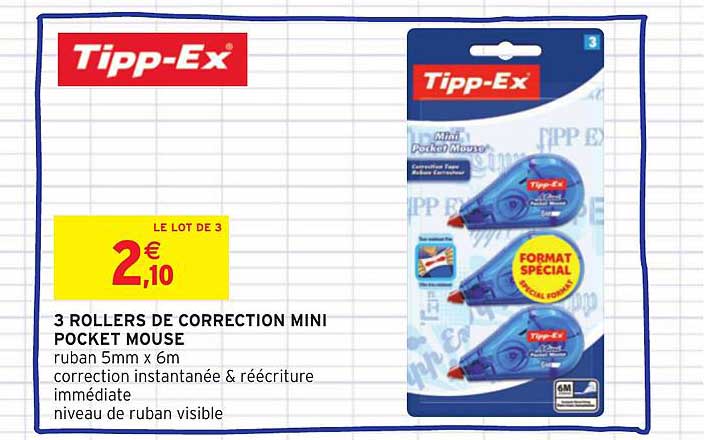 3 rollers de correction mini pocket mouse tipp ex