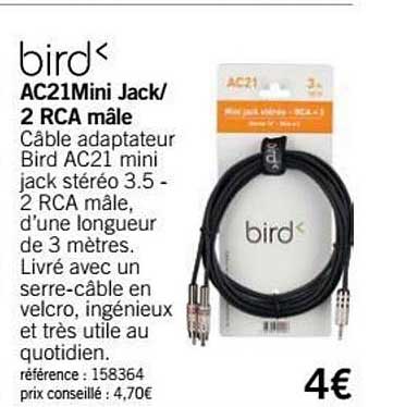 ac21mini jack 2 rca mâle bird