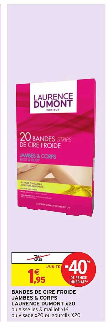 bandes de cire froide jambes&corps laurence dumont x20 -40% de remise immédiate