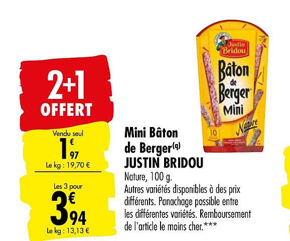 bâton de berger mini justin bridou 2+1 offert