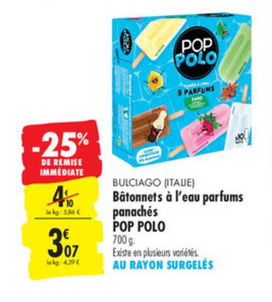 bâtonnets à l'eau parfums panachés pop polo -25% de remise immédiate