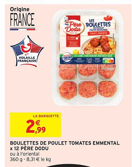 boulettes de poulet tomates emmental x 12 père dodu