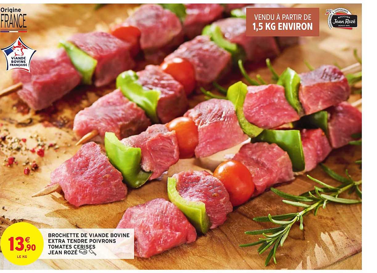 brochette de viande bovine extra tendre poivrons tomate cérises jean rozé