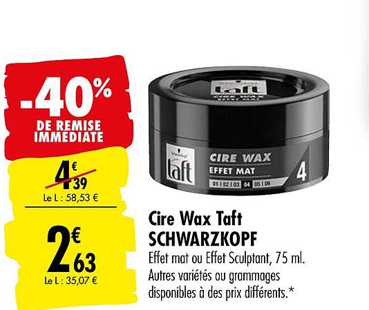 Cire Wax Effet Mat Taft Schwarzkopf -40% De Remise Immédiate