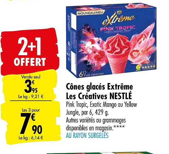 Cônes Glacés Extrême Les Créatives Nestlé 2+1 Offert