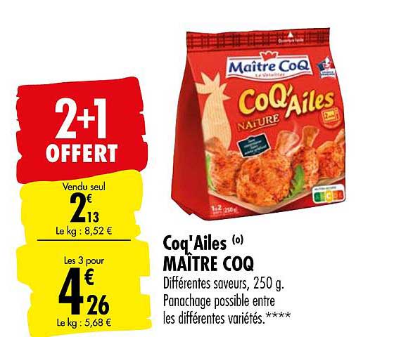coq'ailes nature maître coq 2+1 offert