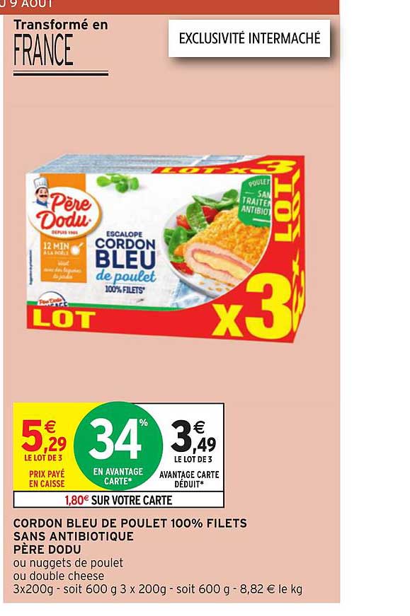 cordon bleu de poulet 100% filets sans antibiotique père dodu