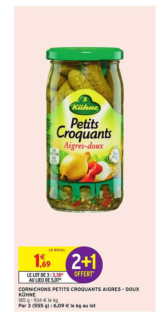 Cornichons Petits Croquants Aigres Doux Kühne 2+1 Offert