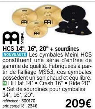 cymbales hcs 14" 16" 20" + sourdines meinl