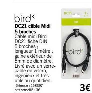 dc21 câble midi 5 broches bird