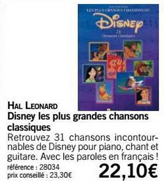 disney les plus grandes chansons classiques hal leonard