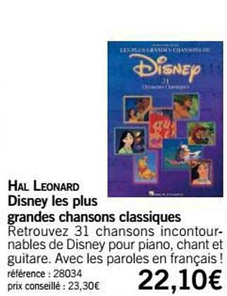 disney les plus grandes chansons classiques hal leonard
