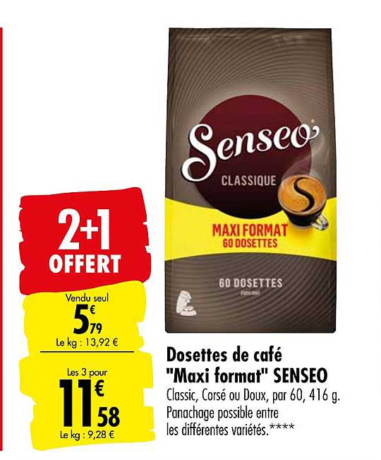 dosettes de café maxi format senseo classique 2+1 offert