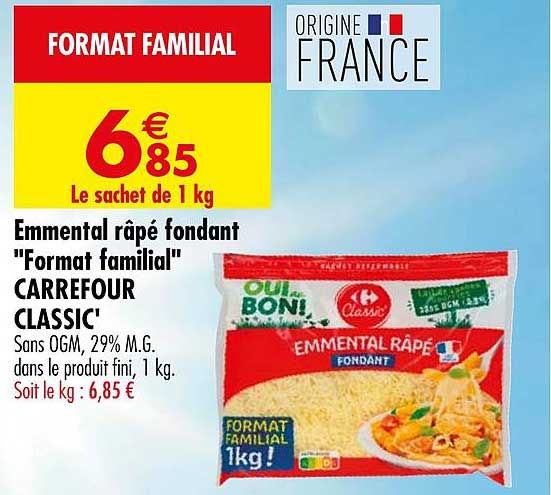 emmental râpé fondant format familial carrefour classic