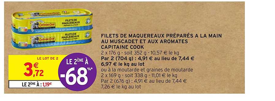 filets de maquereaux préparés à la main au muscade et aux aromates capitaine cook le 2ème à -68%