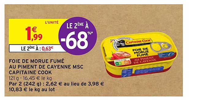 foie de morue fumé au piment de cayenne msc capitaine cook le 2ème à -68%