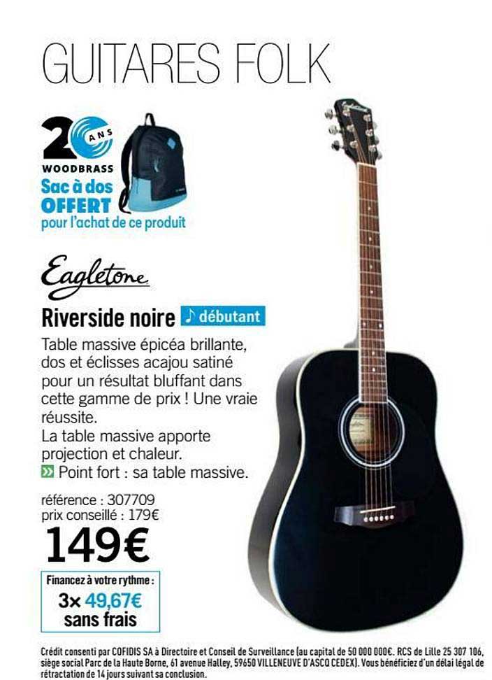 guitare riverside noire eagletone