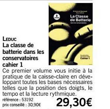 la classe de batterie dans les conservatoires cahier 1 leduc