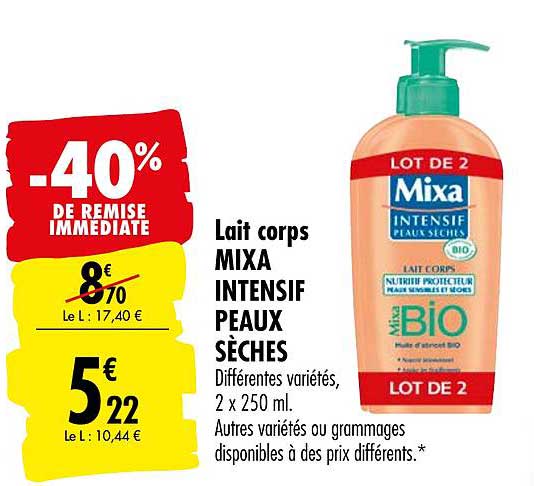 lait corps mixa intensif peau sèches -40% de remise immédiate