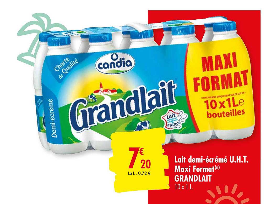 lait demi écrémé u.h.t. grandlait candia maxi format