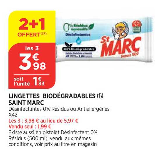 lingettes biodégradables saint marc 2+1 offert