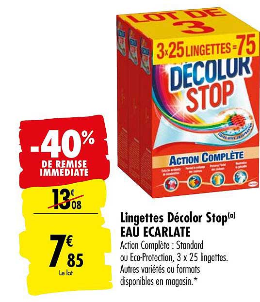 lingettes décolor stop action complète eau écarlate -40% de remise immédiate