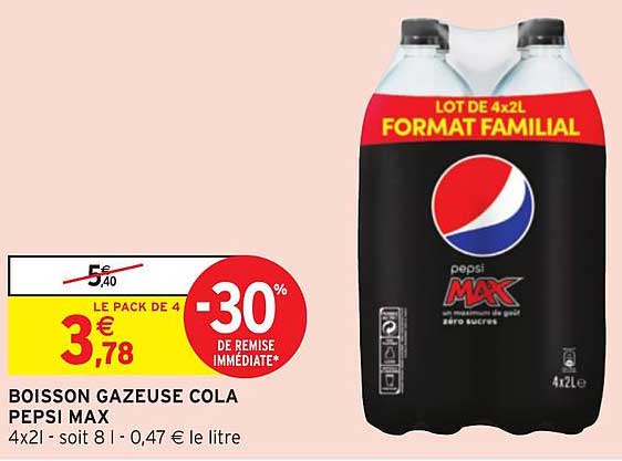 Max Pepsi Boisson Gazeuse Cola -30% De Remise Immédiate