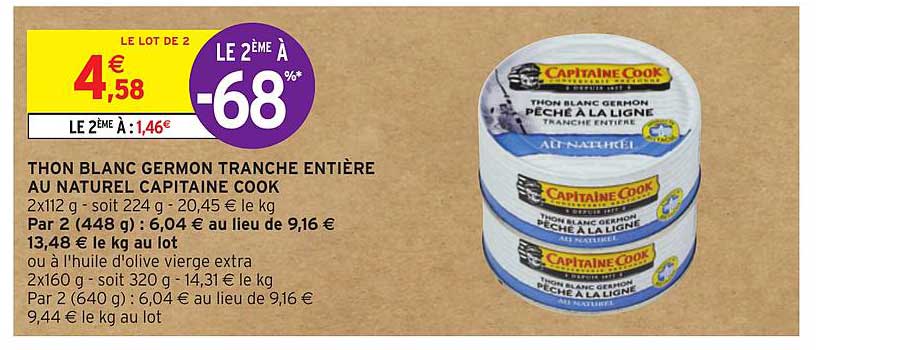 pêché à la ligne thon blanc germon tranché entière au naturel capitaine cook le 2ème à -68%