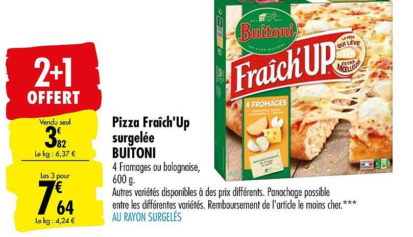 pizza fraîch'up buitoni surgelée 2+1 offert