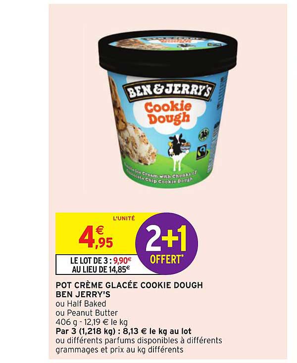 pot crème glacée cookie dough ben jerry's 2+1 offert