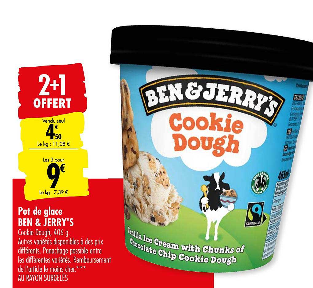 pot de glace ben & jerry's cookie dough 2+1 offert