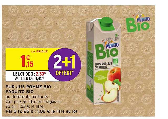 Pur Jus Pomme Bio Paquito Bio 2+1 Offert